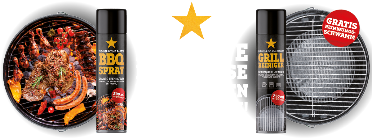 BBQ Grillset mit BBQ-Trennspray, Grillreiniger & gratis Reinigungsschwamm!
